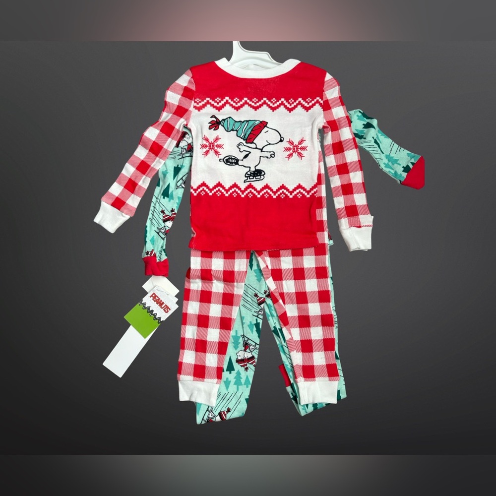 4pc Peanuts Snoopy Let it Snow & Ice Skating Winter Unisex Pajama Set Size 2T